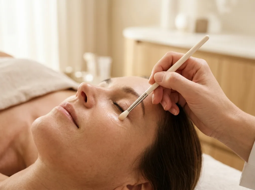 Aplicación de activos despigmentantes en el contorno de ojos, San Sebastián