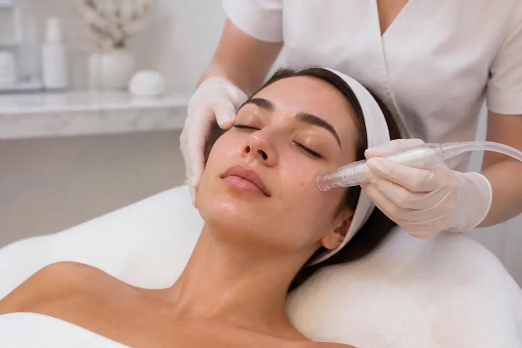 Limpieza e hidratación facial con cabezal en la cabina de la clínica