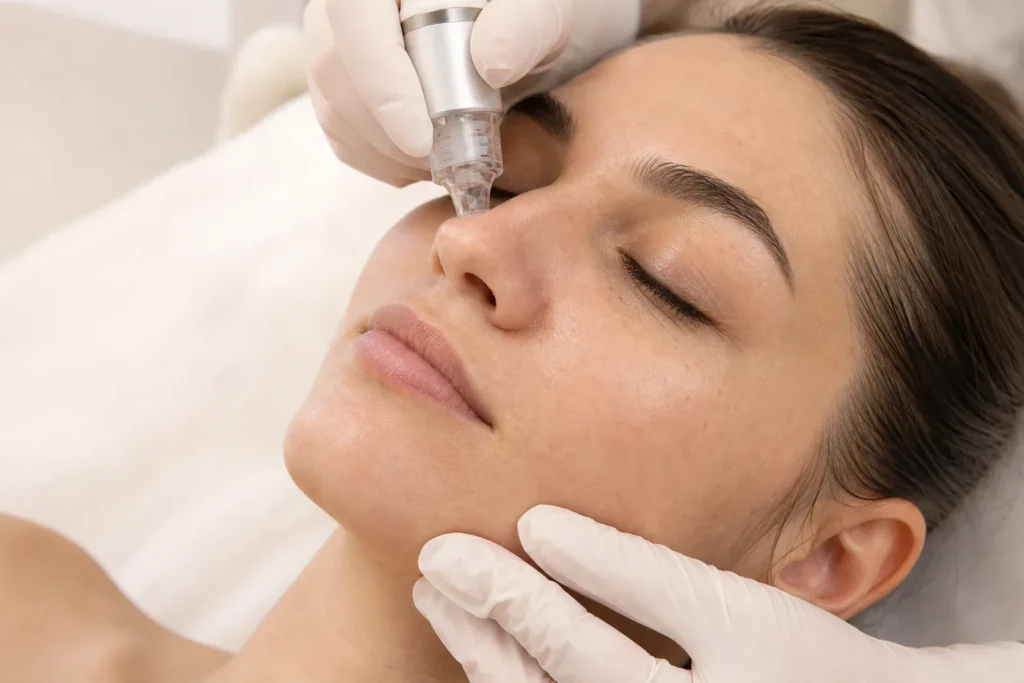 Detalle de la limpieza facial profunda con cabezal AquaPure en San Sebastián